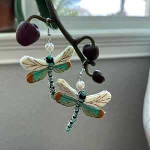 Dragonfly hand made dangle boho statement earrings - New